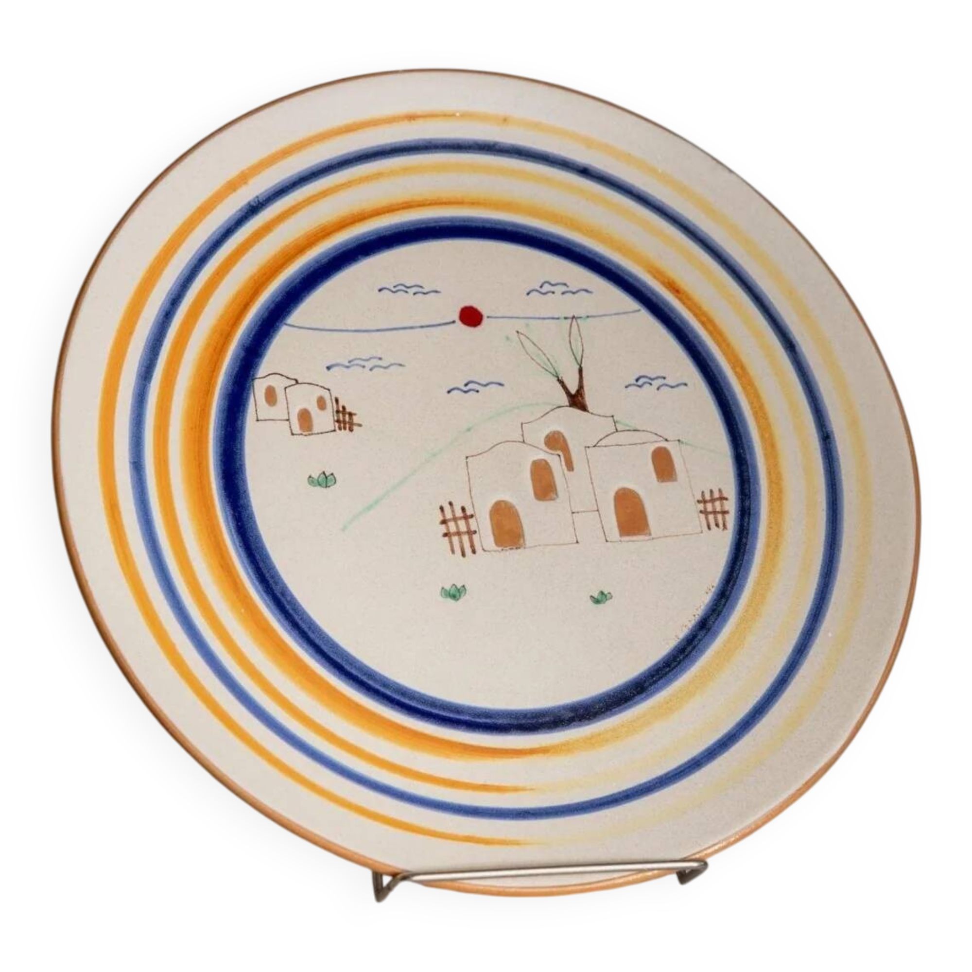 Cream Ceramic Wall Plate from Italy 1980s Studio Ceramics – Hand-Painted, Mid-Century Folk Art