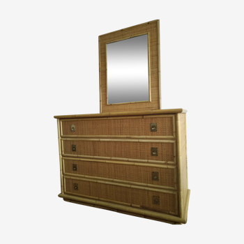 Commode rotin et bambou avec miroir