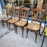 Series of 4 caned bistro chairs circa 1900