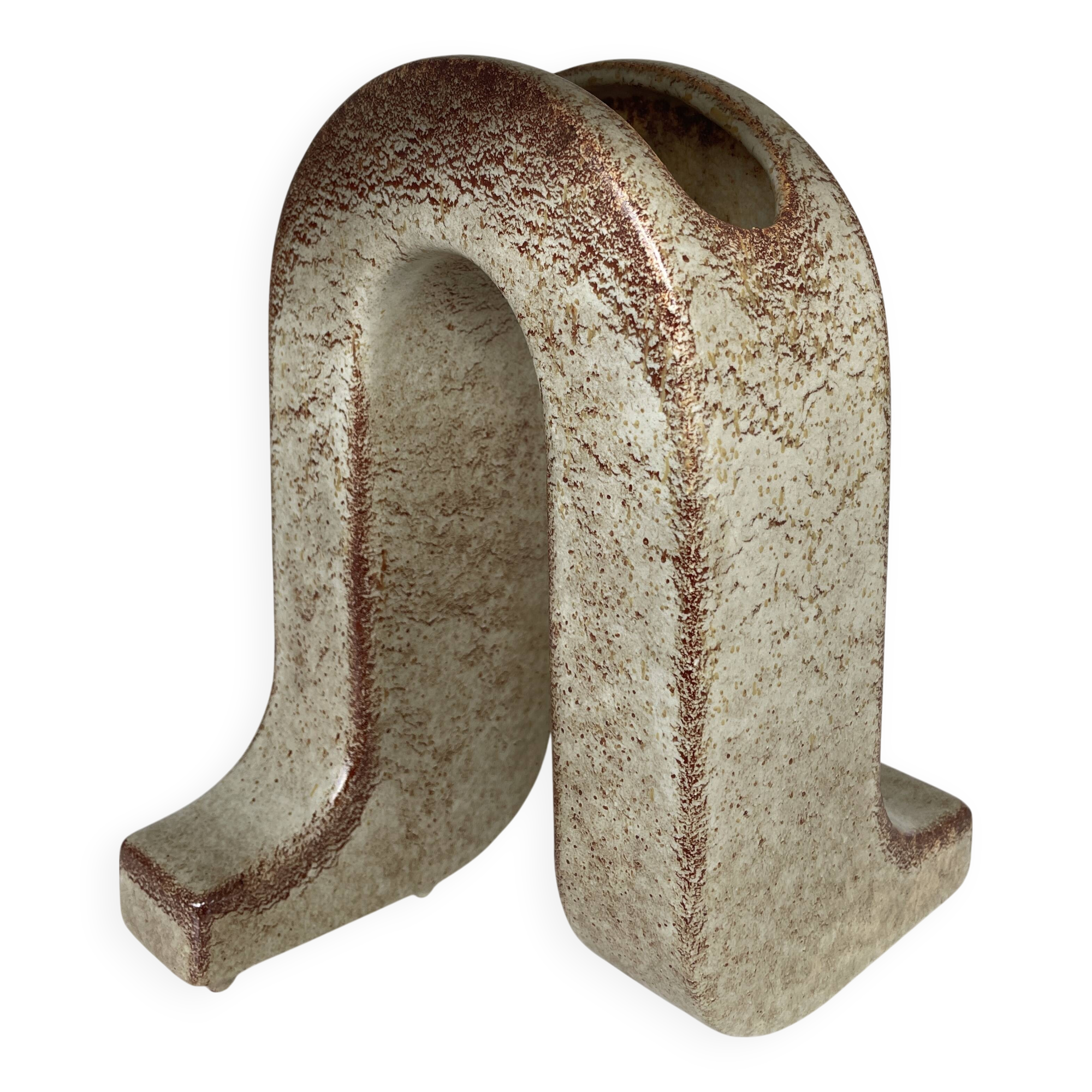 Sculptural double vase in glazed ceramic, design by roberto rigon
