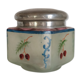 Small old box of painted glass and metal lid