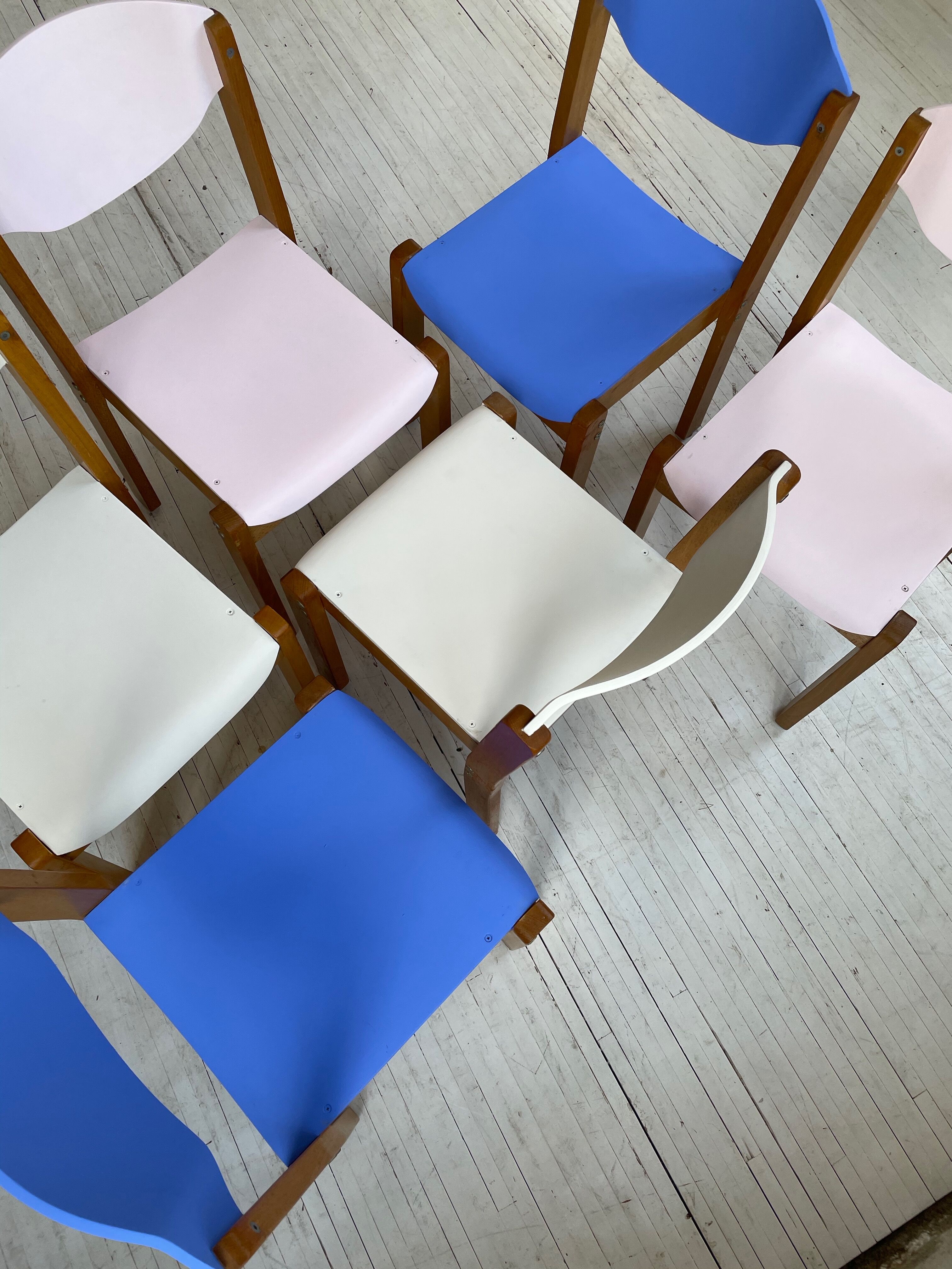 6 colorful 80s beech chairs