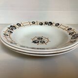 Three old earthenware soup plates from the 1930s, water lilies model