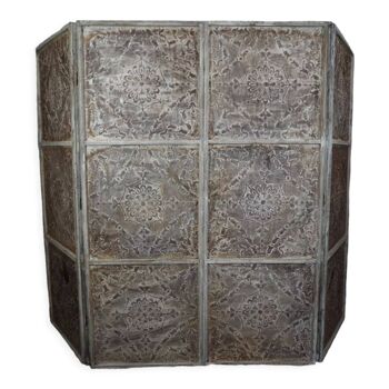 Screen - decorative panel in 3 wings - metal and wood rosettes