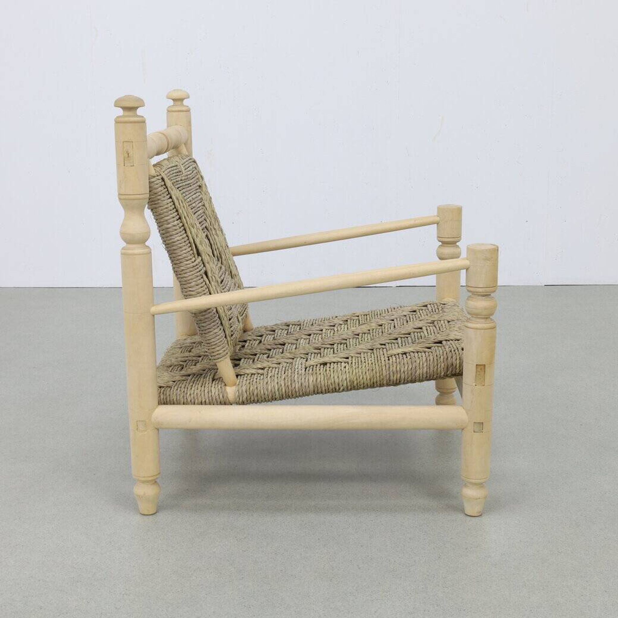 Chaise basse vintage en corde de teck naturel, années 1970