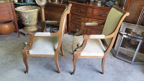 Paire de fauteuils en noyer style Empire retour d'Égypte