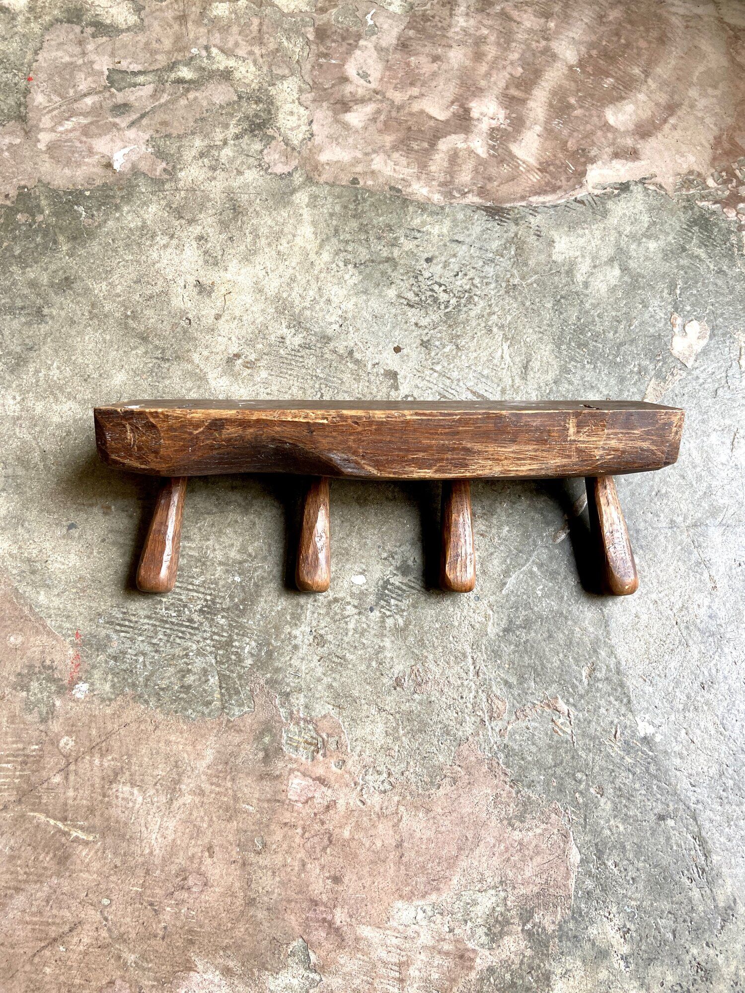 Brutalist wall coat rack 4 dark wood hooks