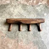 Brutalist wall coat rack 4 dark wood hooks