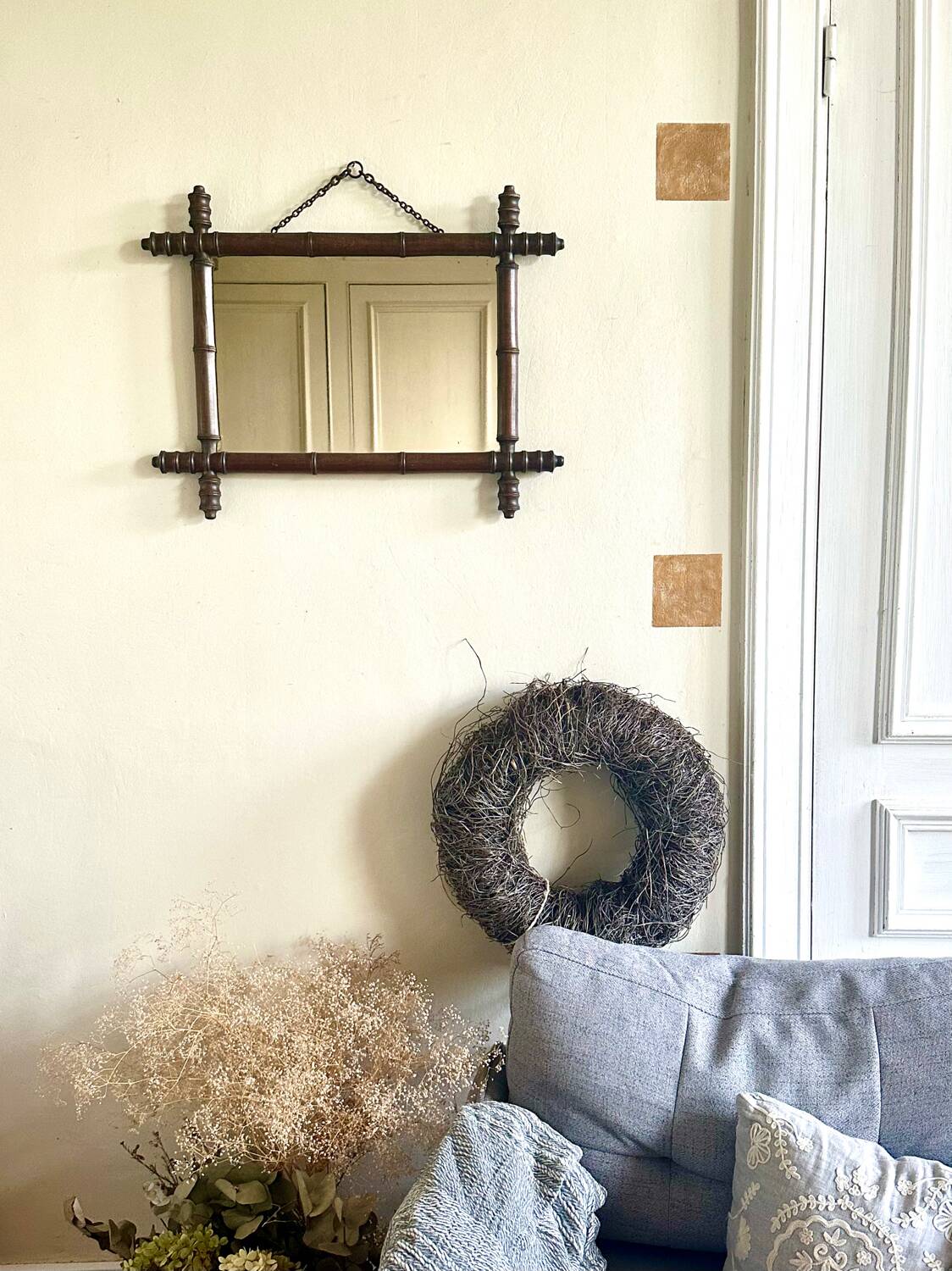 Bamboo-shaped wooden mirror