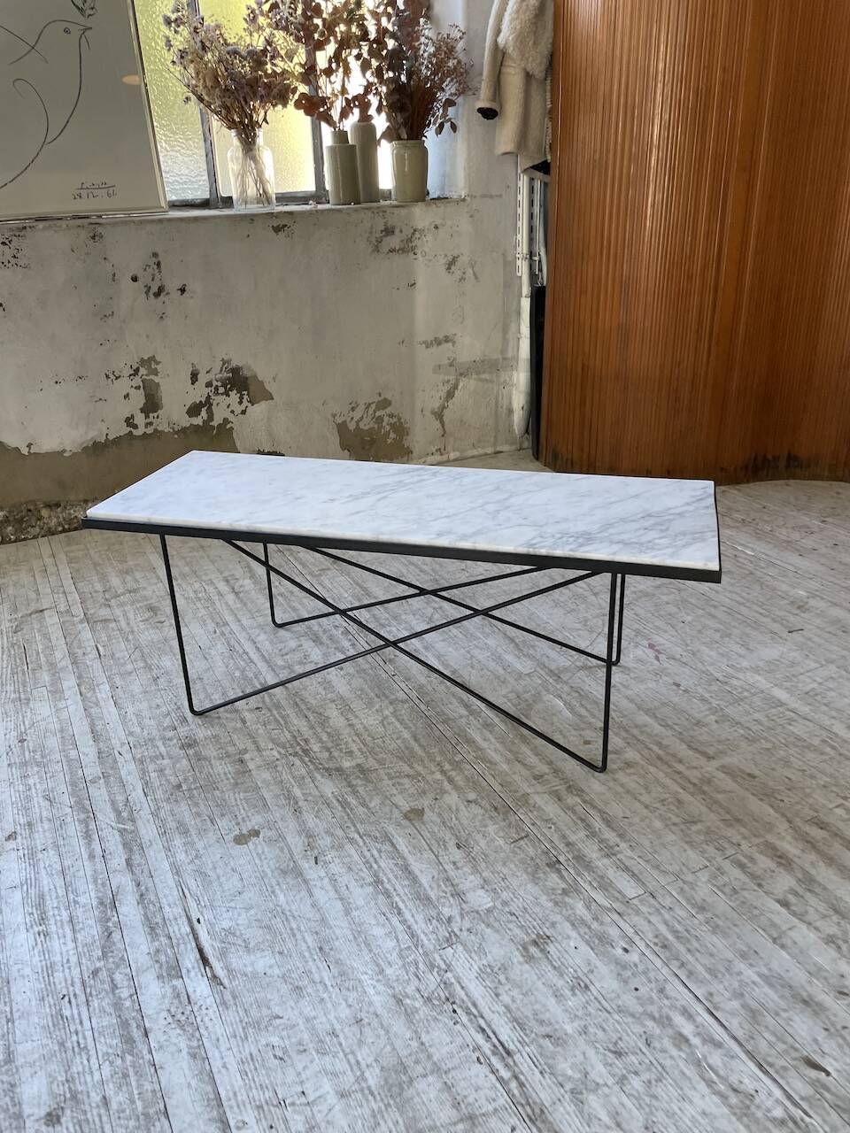 50s coffee table in metal and marble