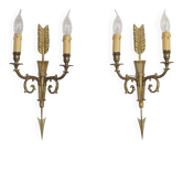 Vintage French Empire Arrow & Quiver Eagle Head Bronze Double Wall Sconces