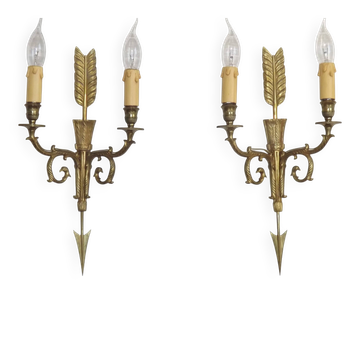 Bronze double-walled appliques with eagle head, arrow and quiver in vintage French Empire style.