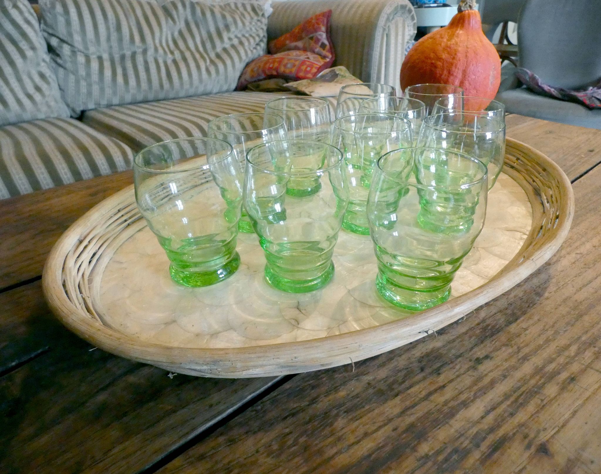 11 verres à eau en verre soufflé vintage