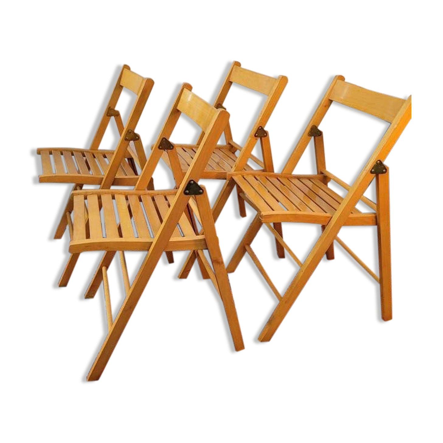 Set of 4 folding chairs in varnished wood