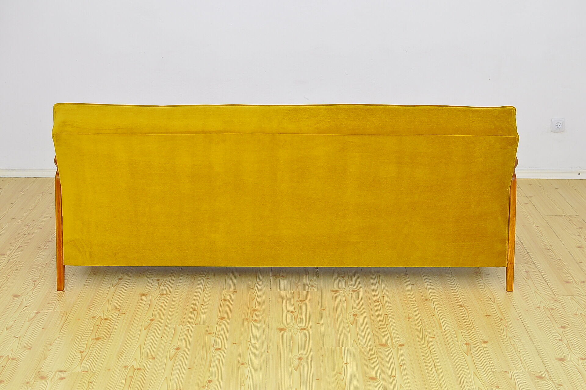 Mid-century Velvet and Cherry Wood Sofa Daybed, 1960s