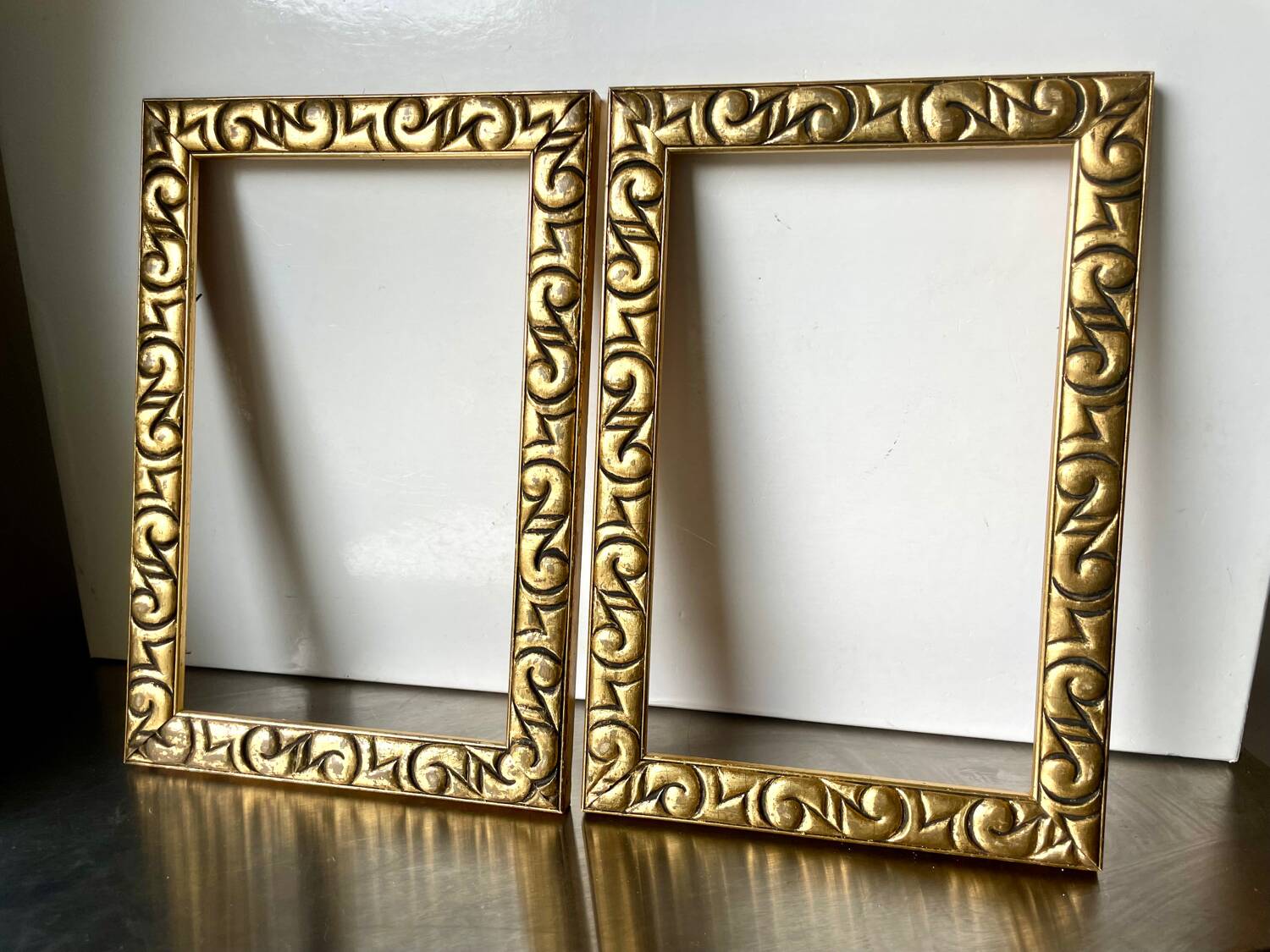 Pair of antique art nouveau gilded wooden  frames