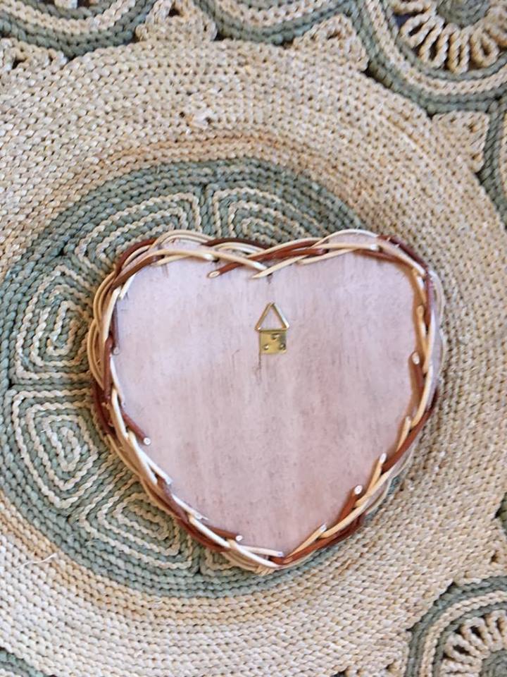 Heart shaped mirror two-tone braided wicker