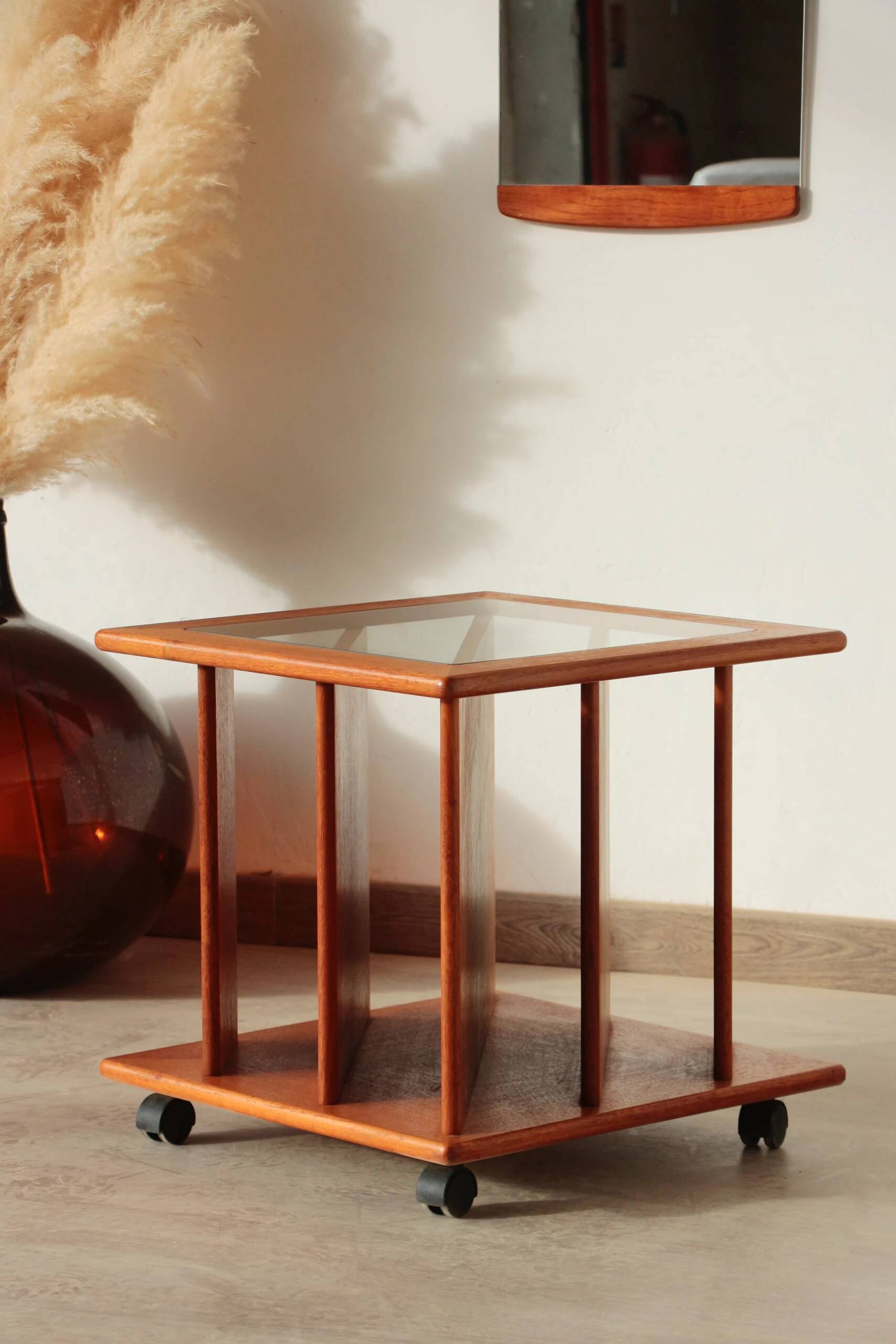 Vintage G Plan teak side table – magazine rack & wheels (1960s)