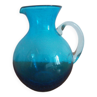 Turquoise bubbled glass pitcher