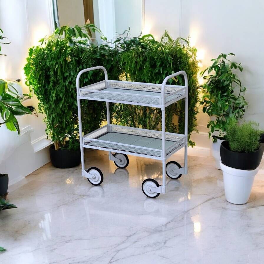 Vintage metal dessert trolley, openwork, 1950s.