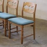 1960s Danish brutalist oak Razorblade dining chairs attributed to Henning Kjærnulf