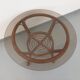 Table basse ronde vintage en verre fumé et rotin des années 70