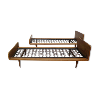 set of 2 beds 1950 Scandinavian veneer