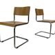 Set of four vintage dining room chairs, wood and chrome,  1970s