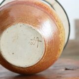 Signed sandstone lamp, beige lampshade, 70s