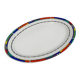 Oval porcelain plate by Van Well, multicoloured geometric border, 1980.
