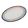 Oval porcelain plate by Van Well, multicoloured geometric border, 1980.