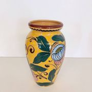 Art Deco Yellow Glazed Earthenware Vase with Futurist Floral Motifs, Italy
