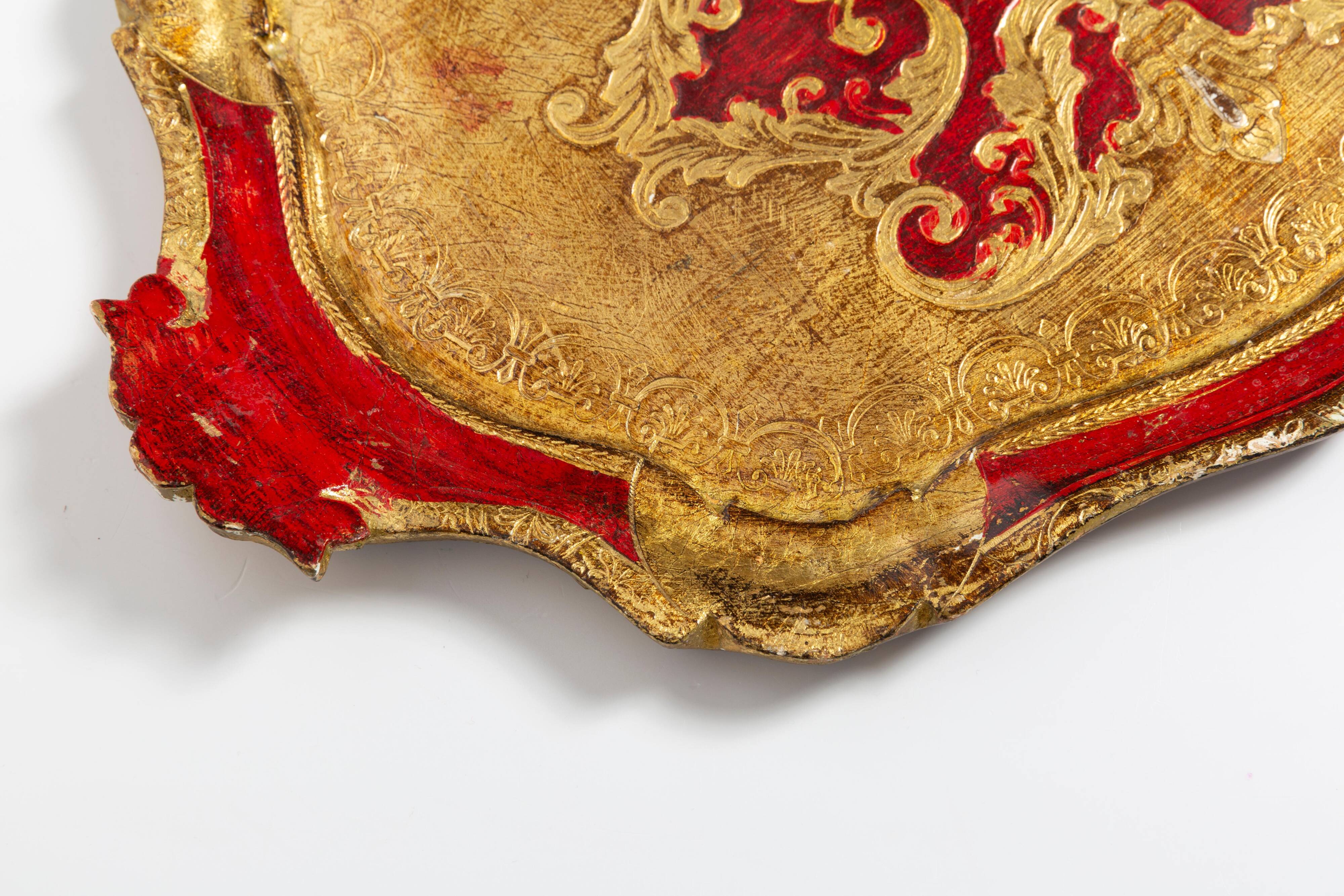 Deep red vintage decorative plate in wood, Italy, 1960s