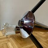 Vintage chandelier in chrome metal, steel and molded glass -3 branches