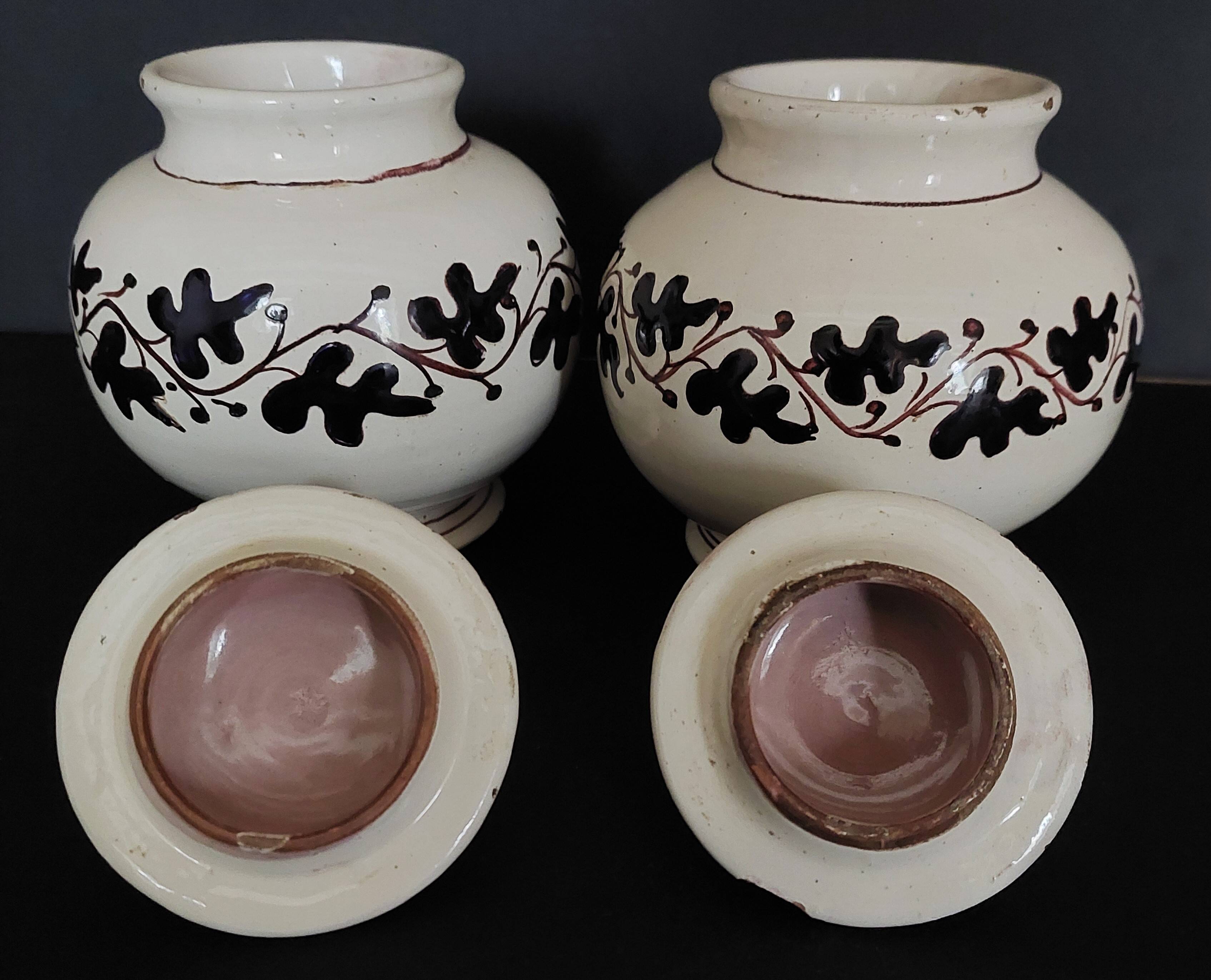 Pair of covered earthenware pots Italy Castelli 18th century