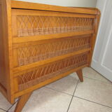 Vintage wood and rattan dresser