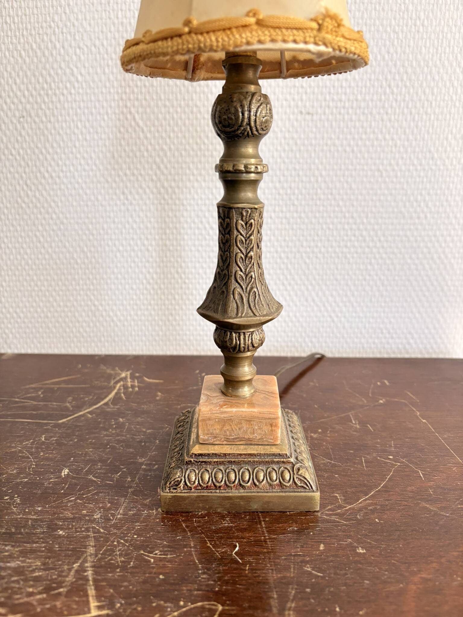 Antique Pair Table Lamps Candle Holders Neo-Classical Louis XVI Gilded Brass Year