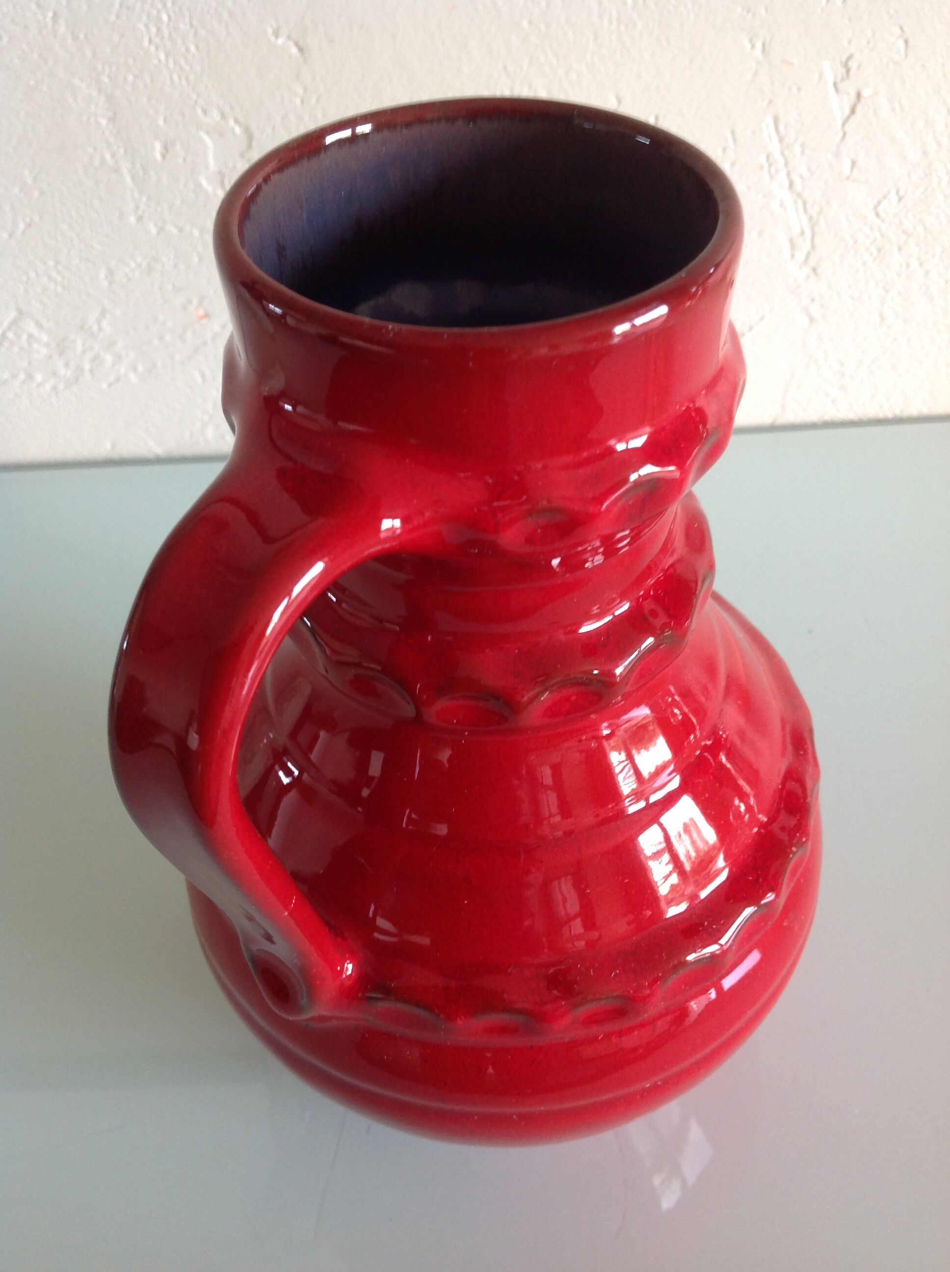 Fat Lava red ceramic vase by Pfortner Keramik / vintage 60s-70s