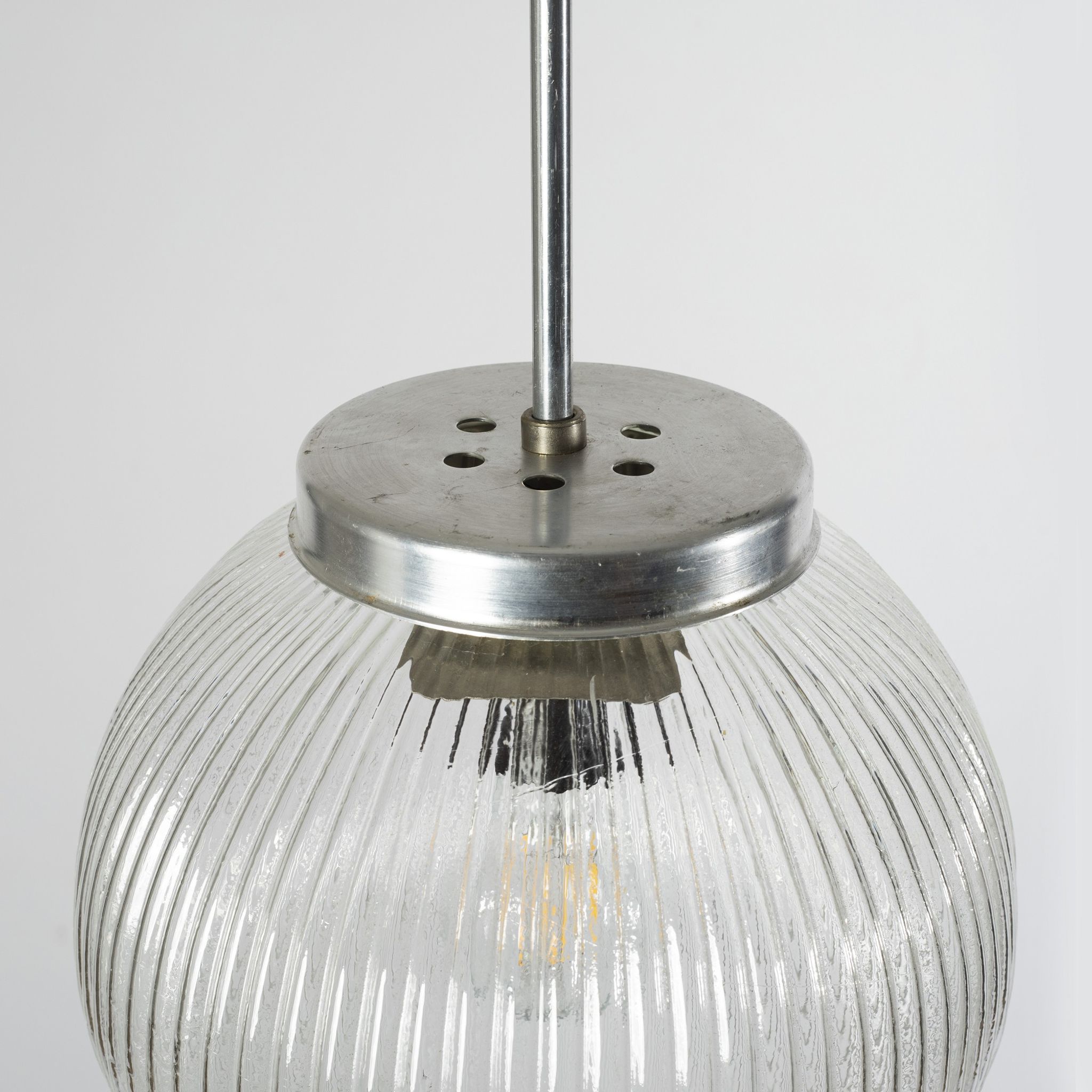 Ribbed clear glass pendant lamp, Czechoslovakia, 1970s