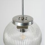 Ribbed clear glass pendant lamp, Czechoslovakia, 1970s