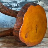Brutalist sofa tip table in vintage solid wood