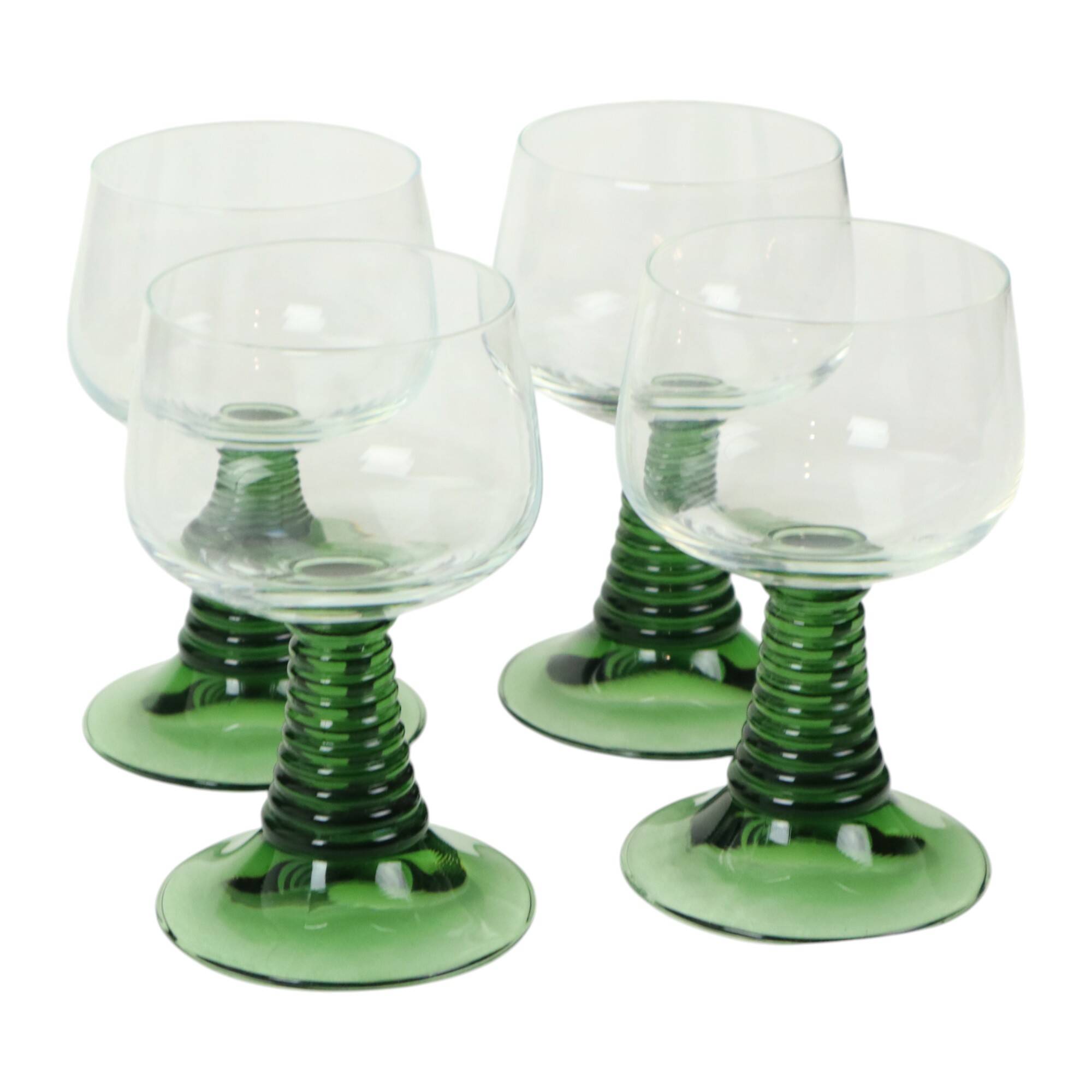 Set of 4 Vintage Luminarc Roemer Wine Glasses Green Ribbed Base