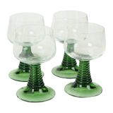 Set of 4 Vintage Luminarc Roemer Wine Glasses Green Ribbed Base