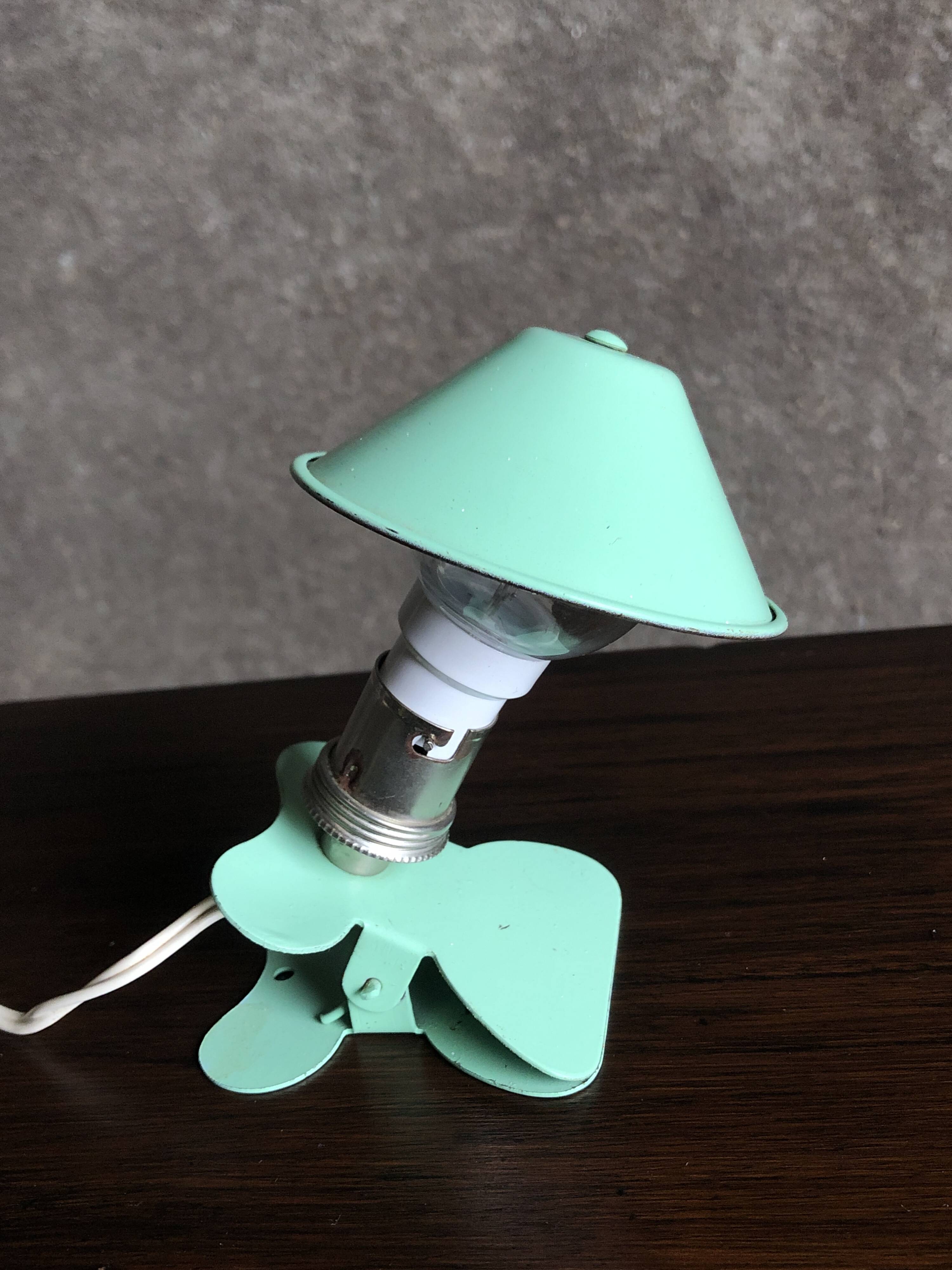 Vintage mint green mushroom clip/reader lamp, 1960s