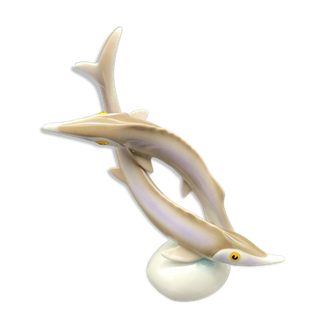 Vintage sculpture of two sturgeons in porcelain Hollóháza – Hungary