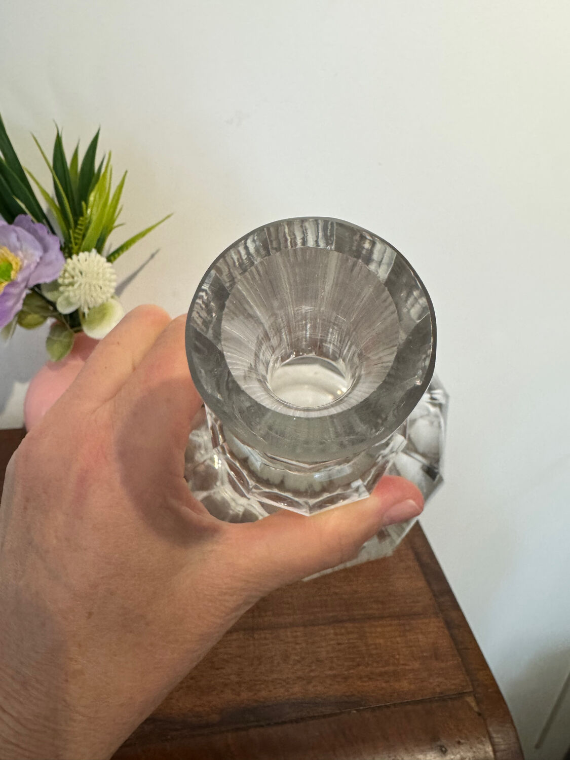 Pair of antique moulded crystal decanters (Baccarat style)