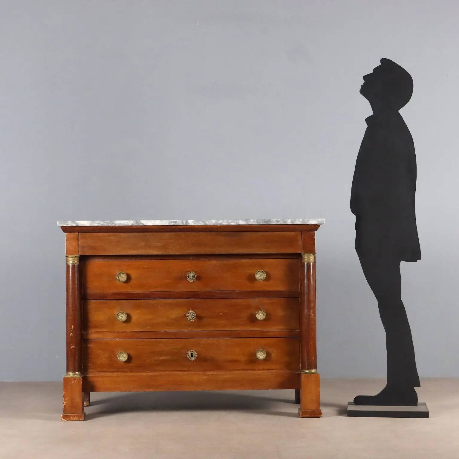 Antique Empire walnut and marble commode, 19th century.