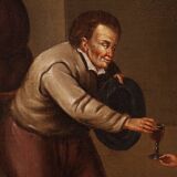 Peinture d'intérieur flamande antique du 17ème siècle