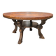 Table basse Mid-Century en bois massif et cuir cognac patiné