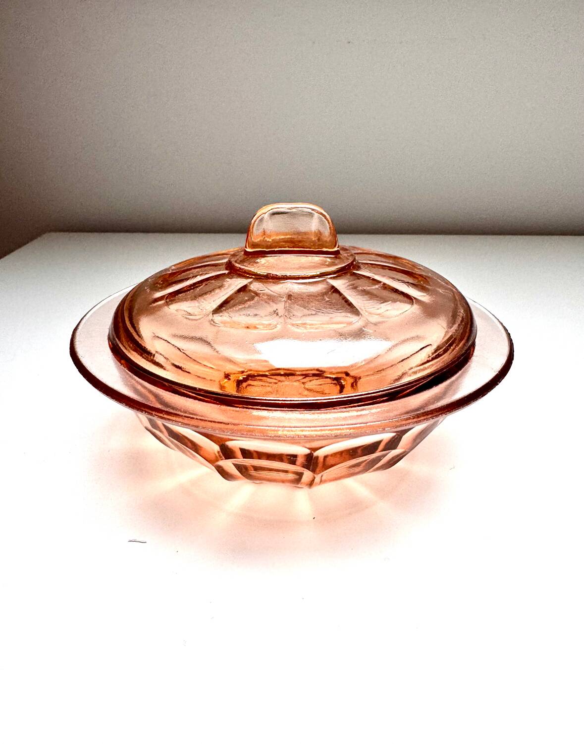 Set of two vintage pink glass boxes